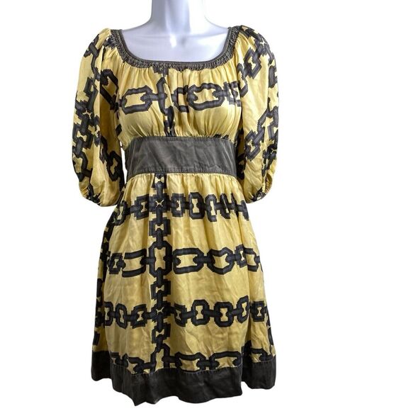 Bebe Yellow‎ Chain Dress Size XS Smocked Whimsigoth Kawaii Y2K 90’s Mall Vibes - Picture 1 of 12